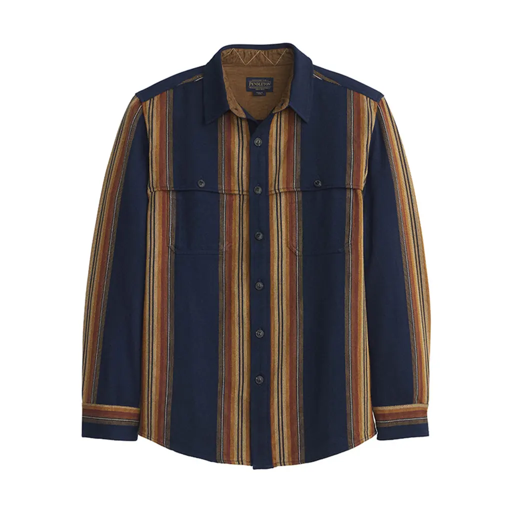 Pendleton Men's Weston Heavyweight Striped Cotton Flannel Shirt, Classic Long-Sleeve Outdoor Top with Elbow Patches, Shirttail, and Patch Pockets, Tops, Menswear, Button-Down, # Ra1413-79667