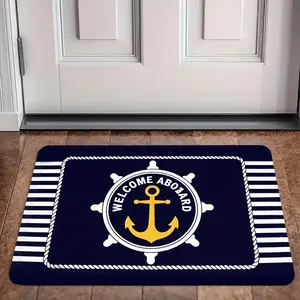 1 Nautical Anchor Welcome Mat - a Non-Slip, Super Absorbent, Easy-To-Clean Polyester Mat Made of Plush Material. The Thick Plush Has a Sponge Thickness of 0.4 Inches And Weighs 1.28 LB Per Square Meter, Featuring a Striped Design Suitable for Livi