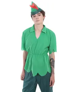 Adult Felt Tunic, Pants, and Hat with Feather Green Men Peter Costume, Flame-retardant Synthetic Fabric, Multiple Size