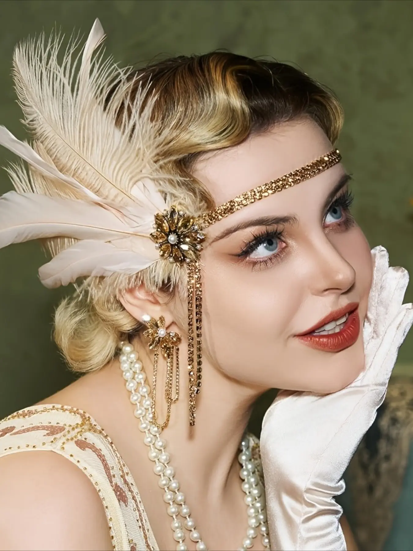 1-piece 1920s-style crystal and feather geometric hair clip  display picture 2