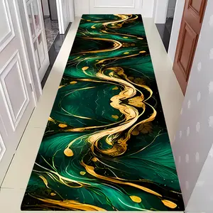 Dark Green Gold Flowing Rectangular Velvet Carpet -, HD Print, Double - Locked Edge, Machine Washable, Non - Slip, Home Decor Rugs. Ideal for Home Areas, Great Birthday Gift