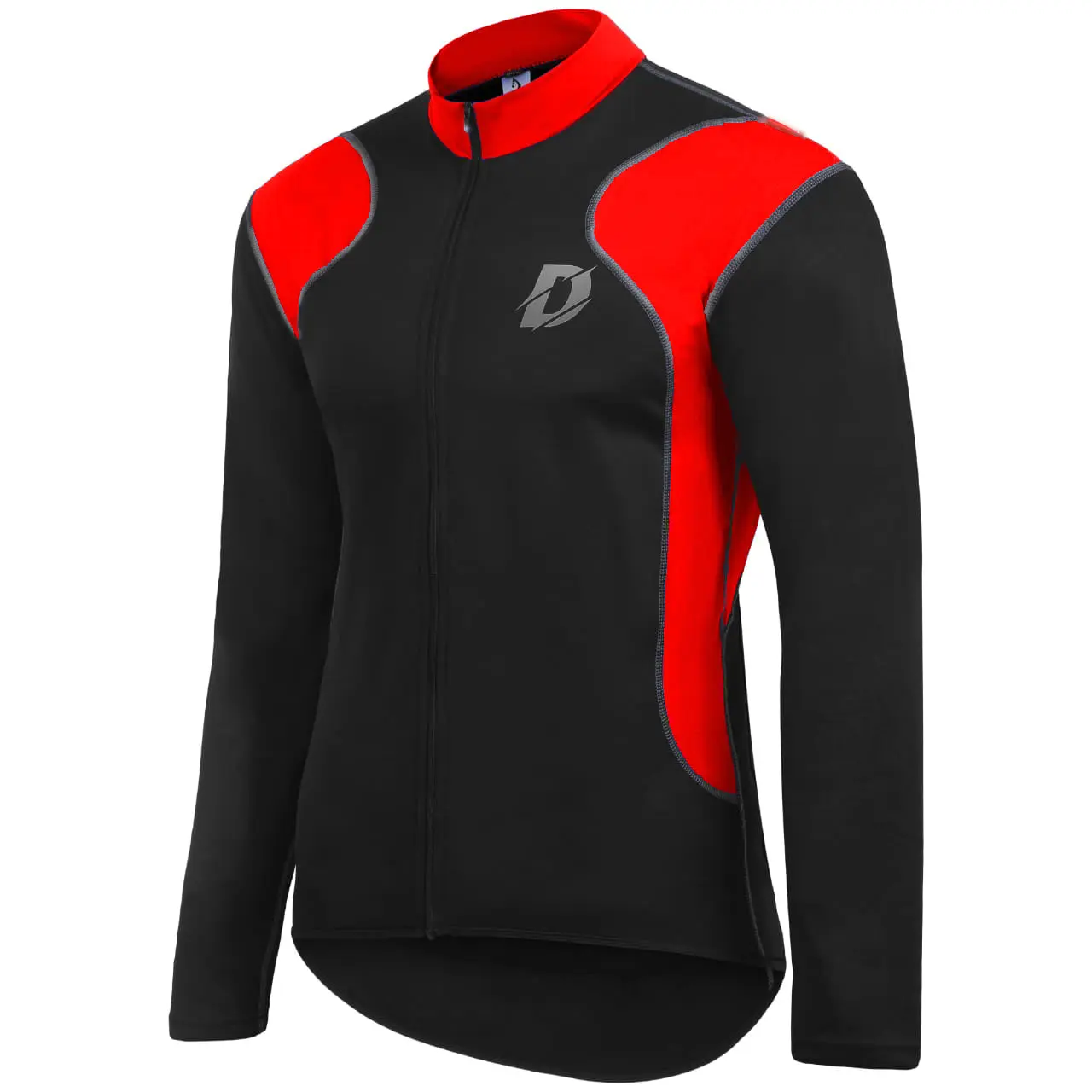 Deckra Men's Thermal Long-Sleeve Fleece Cycling Jersey - Male Winter Bicycle Shirt for Outdoor Cycling Sports, Black/Red