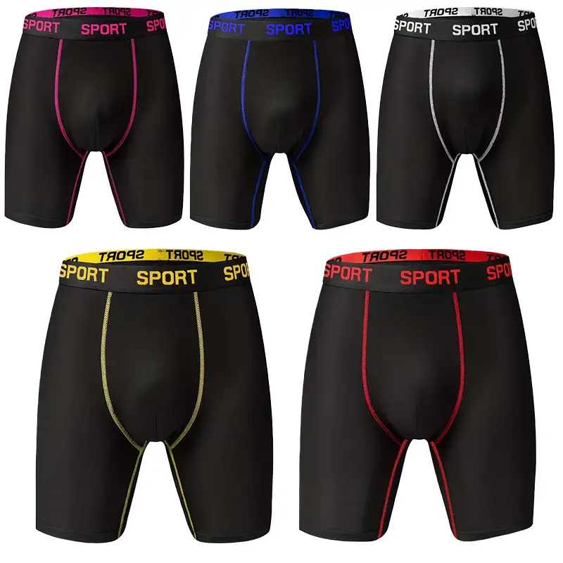 5Pcs Men’s Boxer Briefs with Letter Tape Waistband, Stretch Breathable Underwear, Soft Athletic Boxers for Gym & Daily Wear