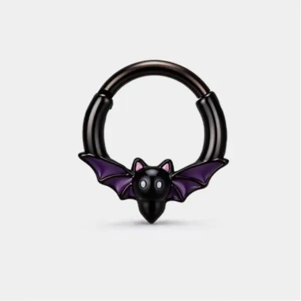Oufer Cute Black Purple Halloween Bat 16G Septum Ring