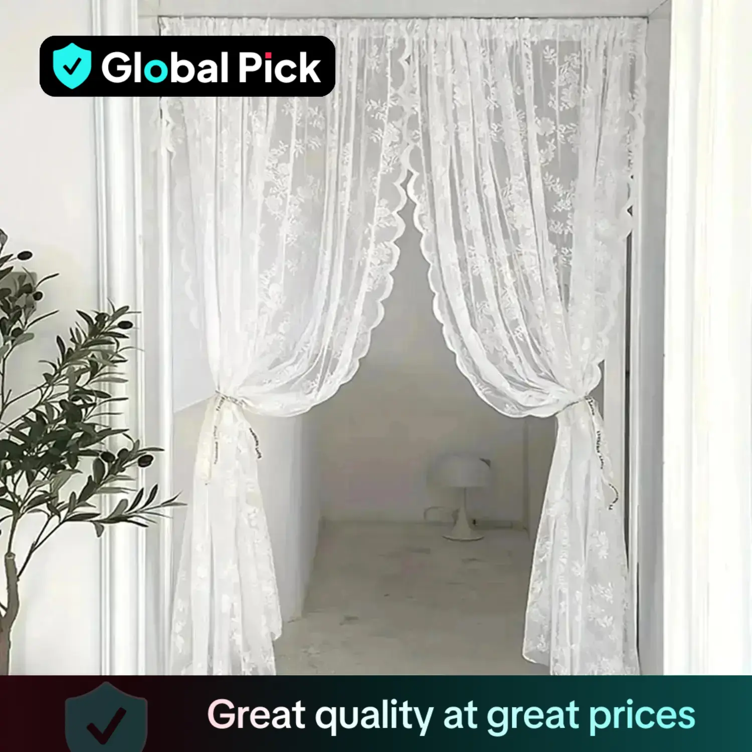 Rose Flower Embroidery Lace Privacy Door Curtain, 2 Counts/set Romantic Door Curtain, Light Filtering Door Curtain for Home Party Room Home Decor, Dec