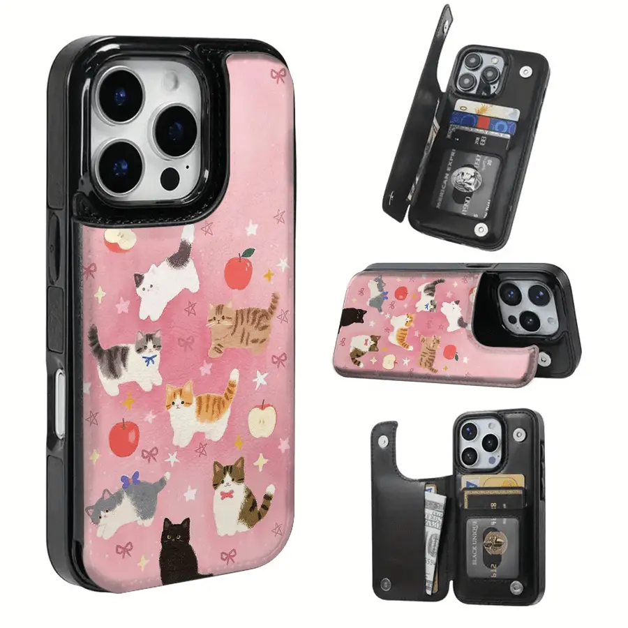 Phone Case - The TPU Phone Case with a Pink Mist Cat Fruit Party Design Is Not Solely Practical But Also Includes a Card Slot And Various Functions for Bank And Transit Cards. It Fits for Iphone 16 Pro Max, 16, 15 Pro, 14 Plus,Hallo,Jurassic,Park,Dinosaur
