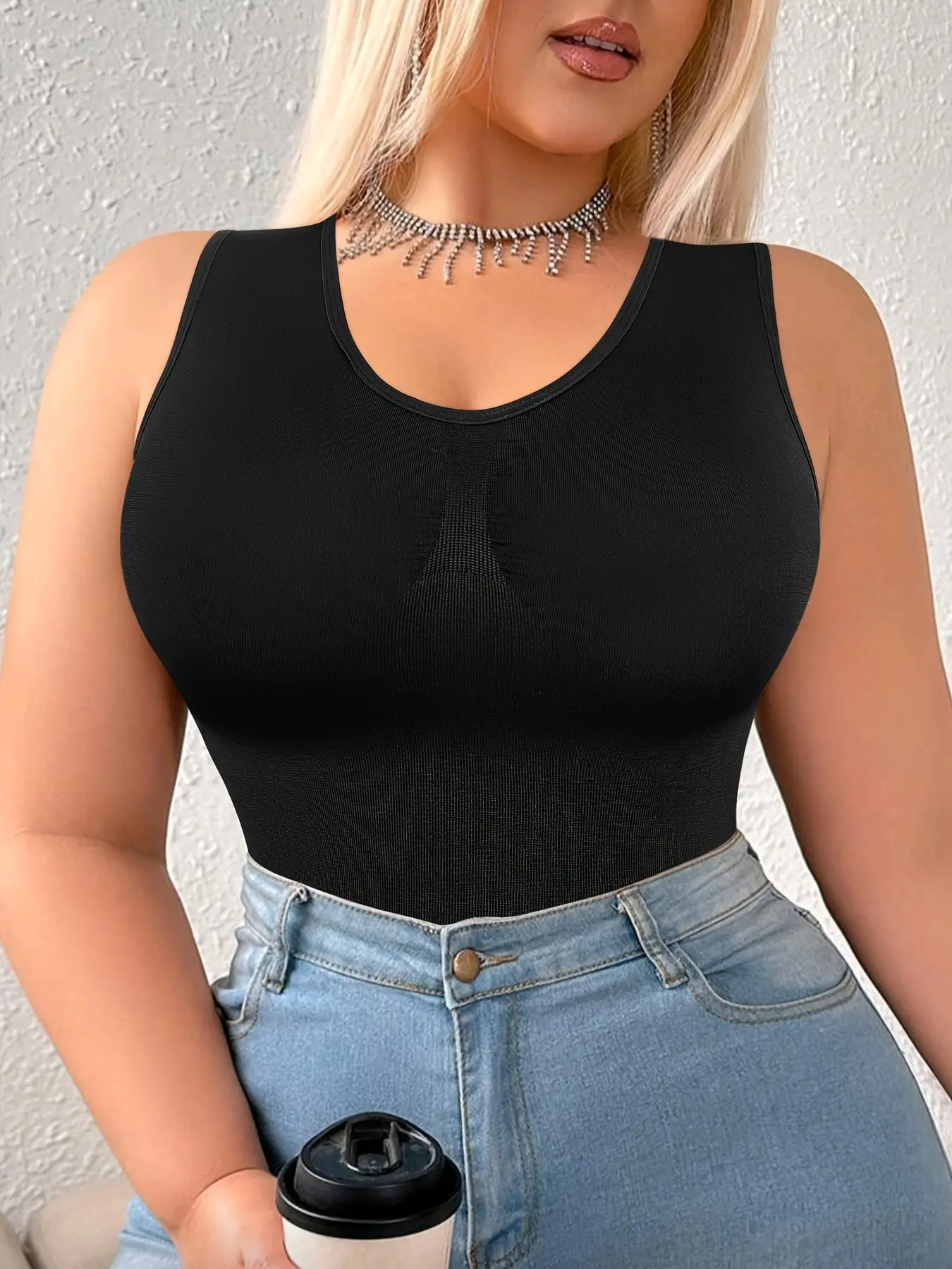 1piece Women's Plus Size Seamless Smooth Underwear Shapewear Fit Tank Top Tummy Control Slimming Camisole High Elastic Breathable Bodyshaper Vest