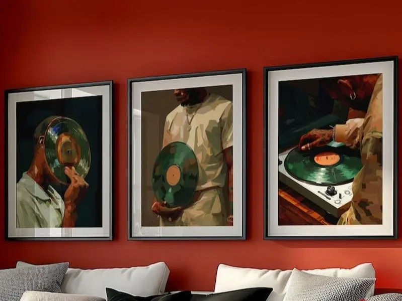Black Man DJ Wall Art, Set of 3, Printable Vinyl Record Turntable Art, Hip Hop Music Decor, Hypebeast Print for Music Lover Digital prints Room Decor