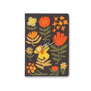 Denik 240pg Notebook 8.25"x5.75" Mixed Embroidery Vegan Leather: Ruled Journal for Teens & Adults, Hard Cover, Gray
