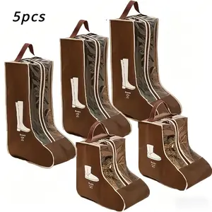 Set of 5 High-Quality Dark Brown Non-Woven Boot Storage Bags - Dustproof, Moisture-Resistant, Breathable, and Featuring Sturdy Handles - Ideal for Flat Boots, Ankle Boots, and Tall Boots - The Perfect Travel Shoe Organizers for Men and Women