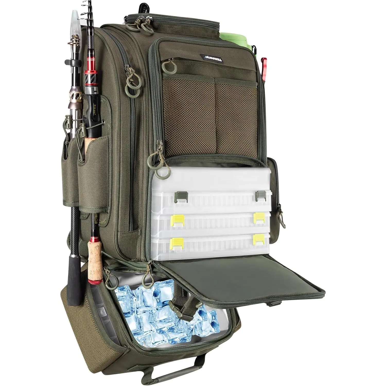 Large Fishing Backpack with Cooler Compartment, Nylon Fabric & Adjustable Straps - Holds 3 Tackle Boxes, Includes Rod Holders, Ideal for Fishing Tackle Kit, Camping & Outdoor Gear, Functional, Multiple Pockets, Christmas, Birthday