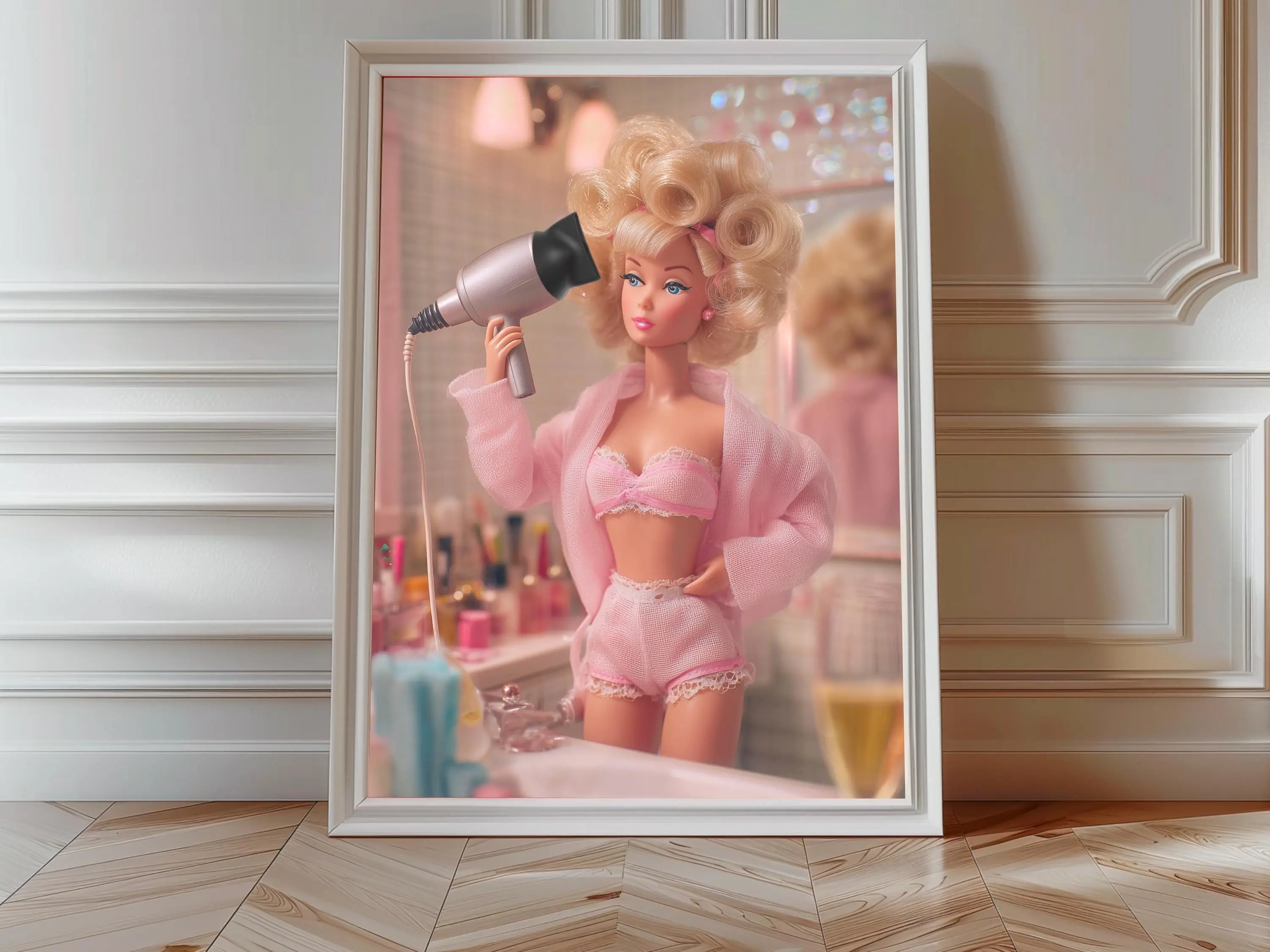 Cute Bathroom Wall Art, Fashion Doll, Funny Bathroom Print | Preppy Pink Print Y2K Aesthetic | Retro Pink Doll Poster, Trendy Girly Wall Art