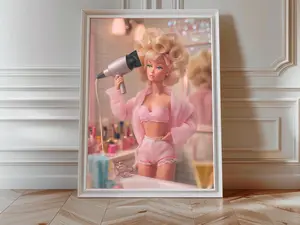 Cute Bathroom Wall Art, Fashion Doll, Funny Bathroom Print | Preppy Pink Print Y2K Aesthetic | Retro Pink Doll Poster, Trendy Girly Wall Art