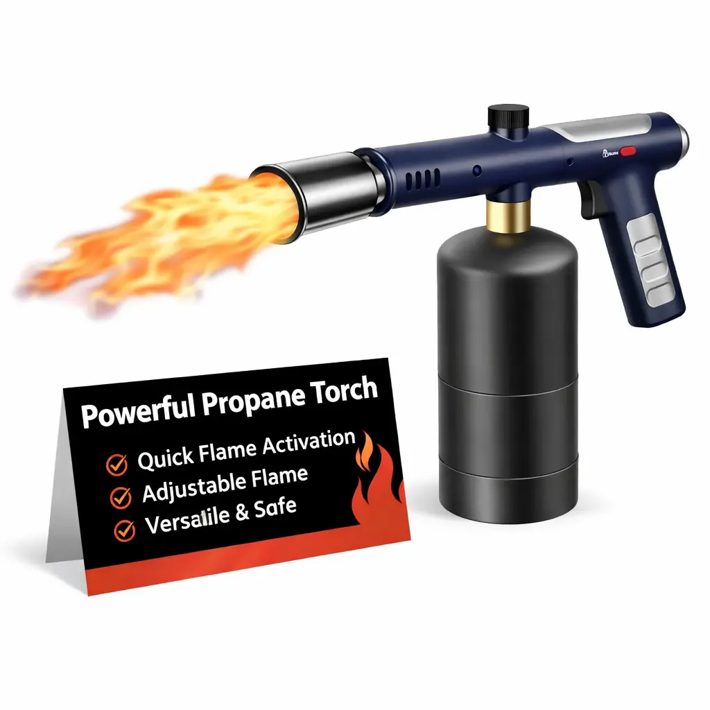 High-Power Propane Torch Hand Tool with 1-Touch Ignition and Safety Lock, for Searing Steaks, Lighting Charcoal (Propane Tank Not Included)
