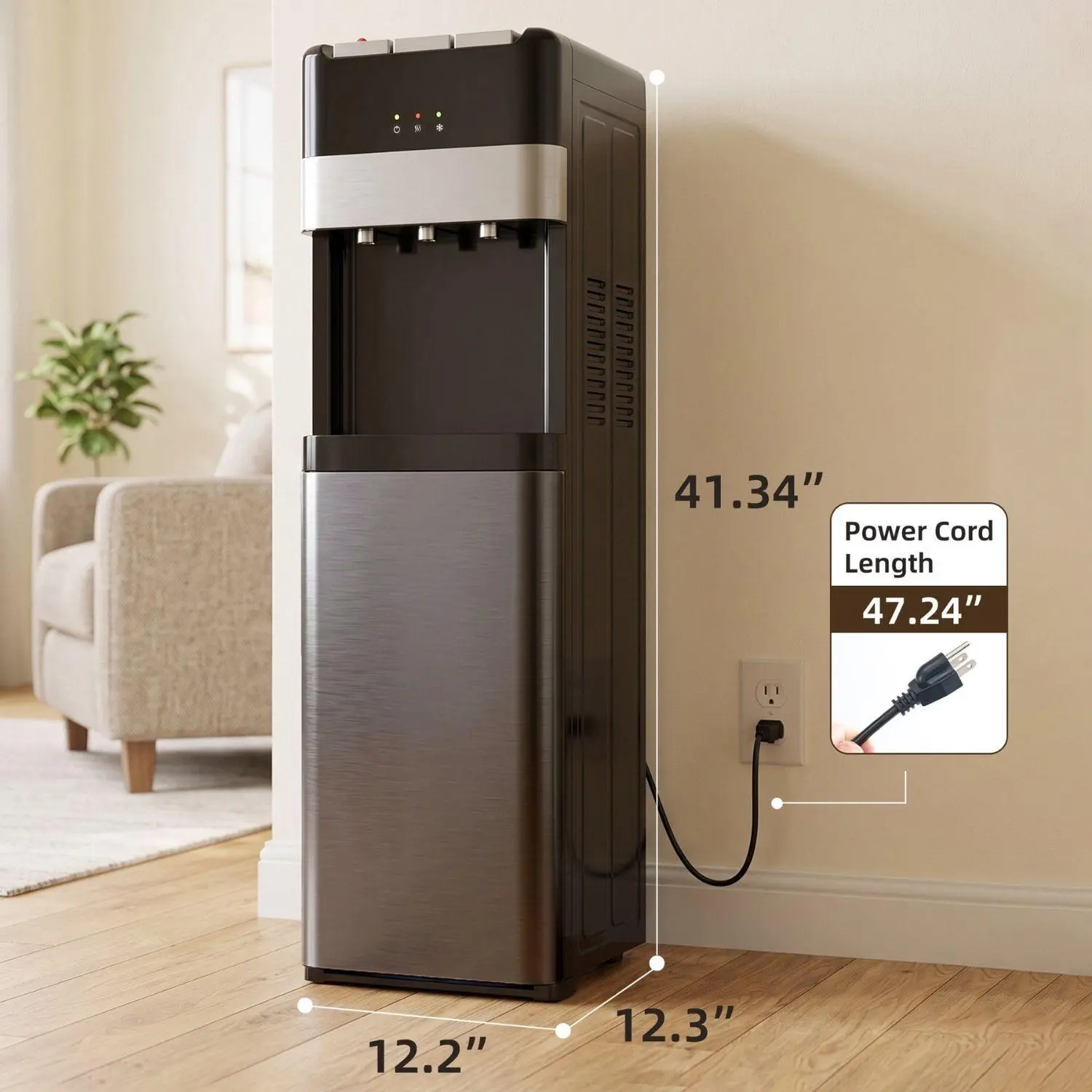 Bottom Loading Water Cooler Dispenser - 3 Temperatures (Hot, Cold, Room), Child Safety Lock, Compatible with 5-Gal Bottles