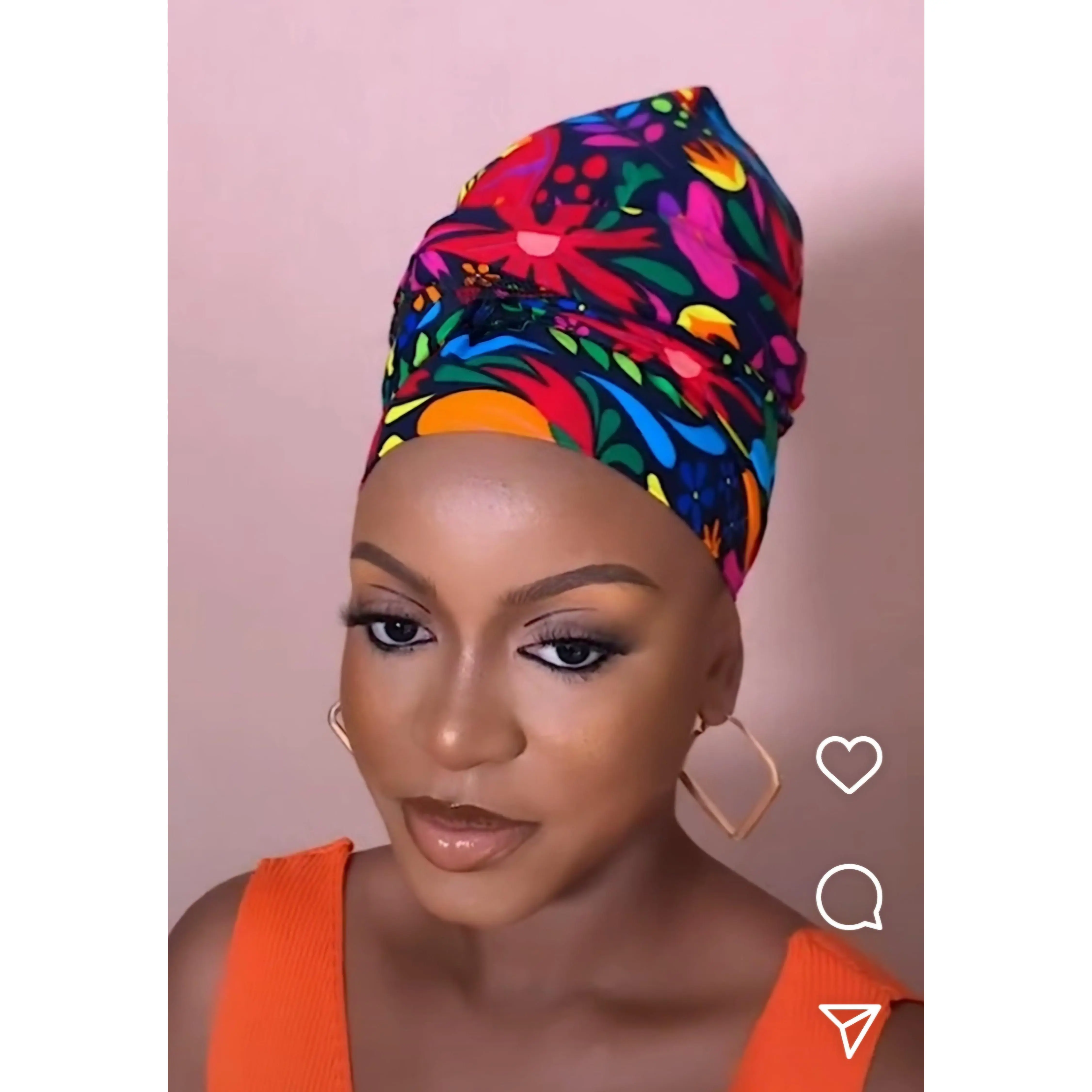 African Print 100% Cotton Ankara Headwrap - Black Multicolor, Decorative Stitches, Multi-Size, Neat Hemming (Fashion Scarf Accessory)