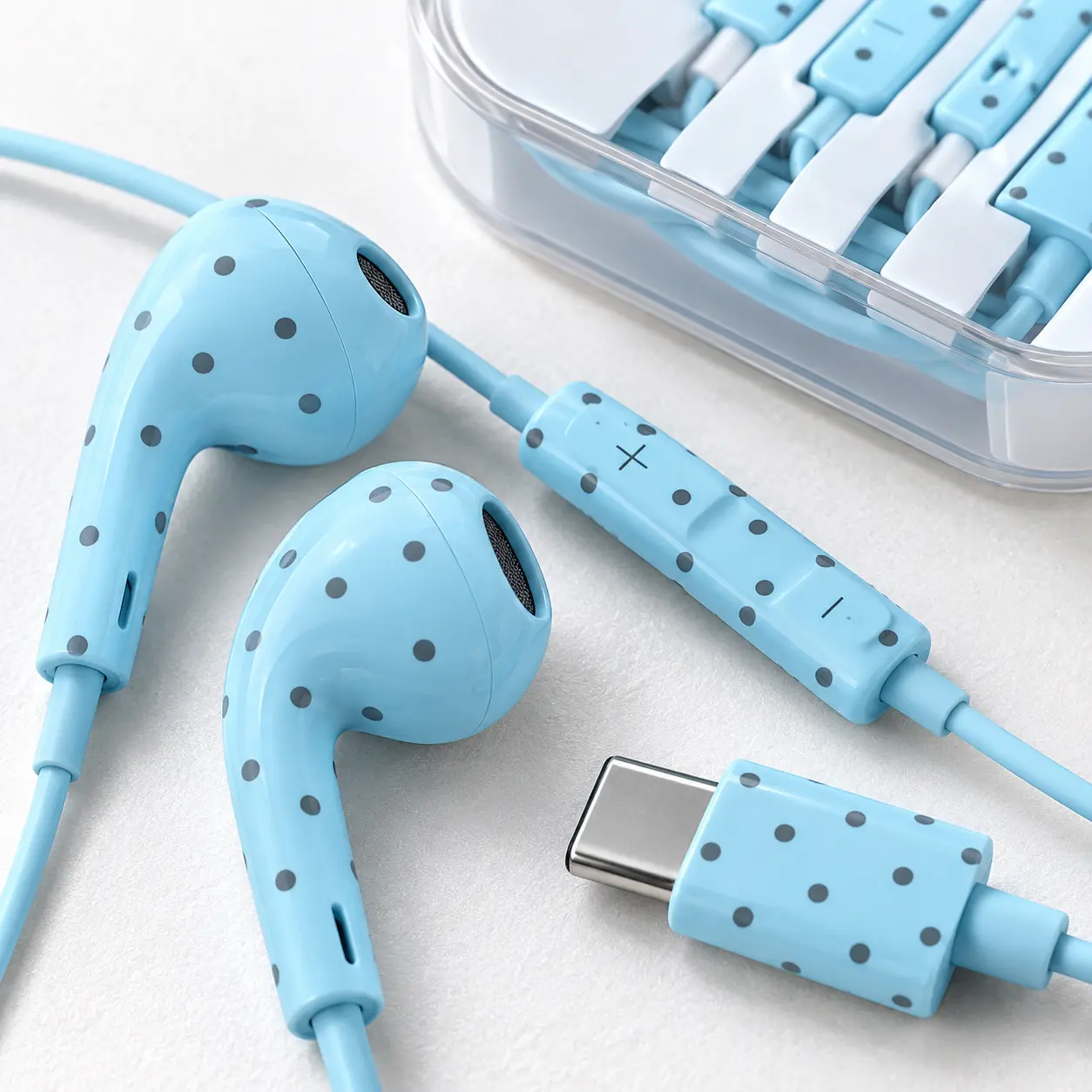 【Flash Sale】Wired USB C Earbuds with Microphone & Remote Control, Polka Dot In Ear Headphones with Volume Button, Colorful Printed Earphones for Clear Calls, Music, Gaming, Travel, Work, Halloween & Christmas Gift Ideas