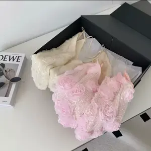 Luxury 3D Floral Party Camis Female Strap Sleeveless Loose Backless Blouse Fashion High Street Sequined Beach Tank Top