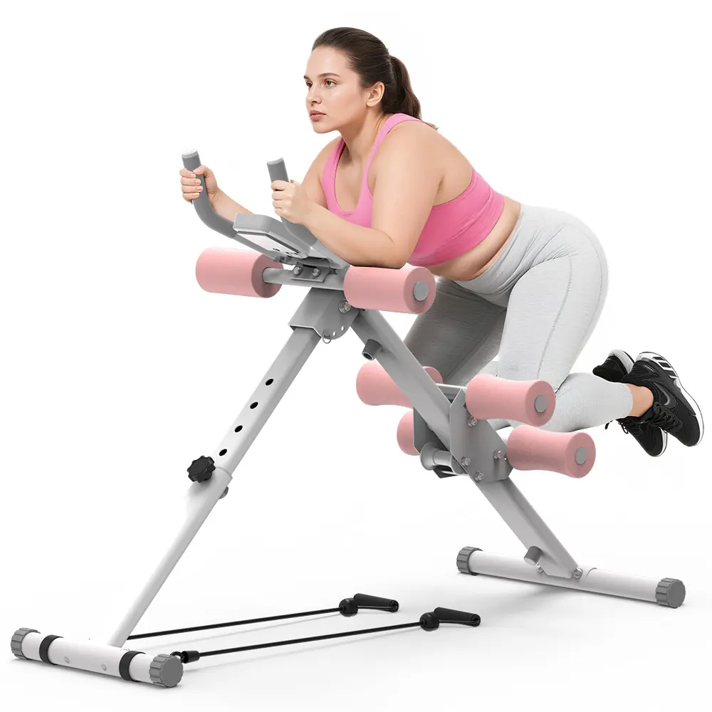 Relife Sports Pink Adjustable Ab Trainer Machine with LCD Monitor, Foldable Ab Exercise Machine for Abs, Arm, Leg, Buttocks Core & Ab Trainer at Home Gym for Women, Workout Equipment
