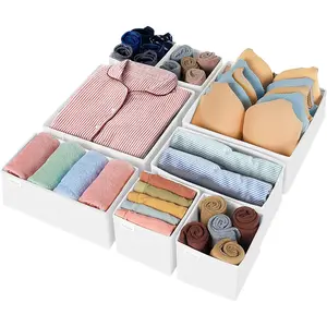 8 Pack Underwear Drawer Organizer, Foldable Closet Organizers and Storage Dresser Drawer Dividers for Clothes, Socks, Scarves, Ties (White)