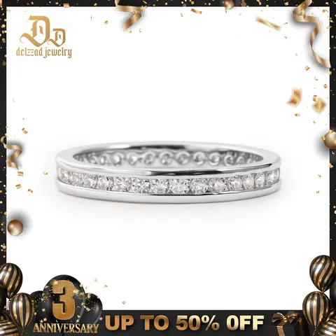 Delzzad 14K Gold-Plated Eternal Path Ring Channel Set Eternity Wedding Band Ring VVS Synthetic Moissanite Ring Jewelry Perfect Birthday Engagement Wedding Anniversary Christmas Valentine's Day Gift