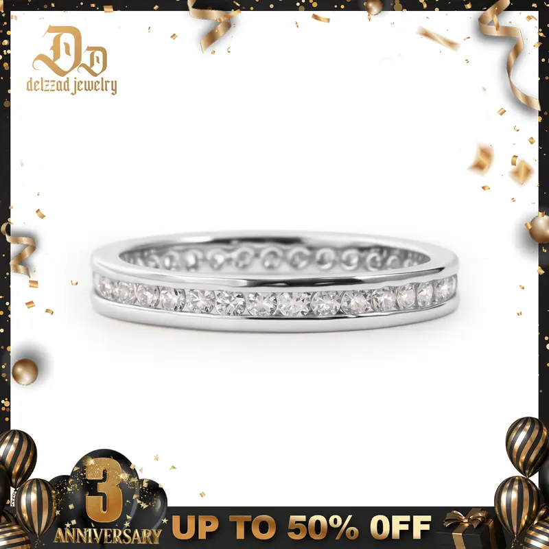 Delzzad 14K Gold-Plated Eternal Path Ring Channel Set Eternity Wedding Band Ring VVS Synthetic Moissanite Ring Jewelry Perfect Birthday Engagement Wedding Anniversary Christmas Valentine's Day Gift