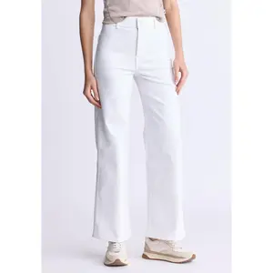 High Rise Wide Leg Adele Women's Soft Wash Jeans, White - BL16012
