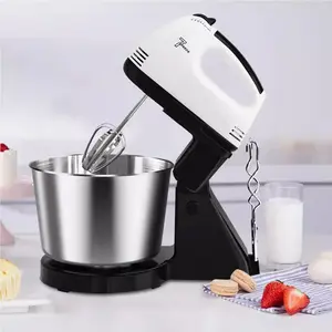 Multifunctional electric egg beater, desktop handheld dual-purpose, kitchen high-speed mixer with stainless steel mixing bucket, dual-purpose, no splash, easy to clean, home baking artifact