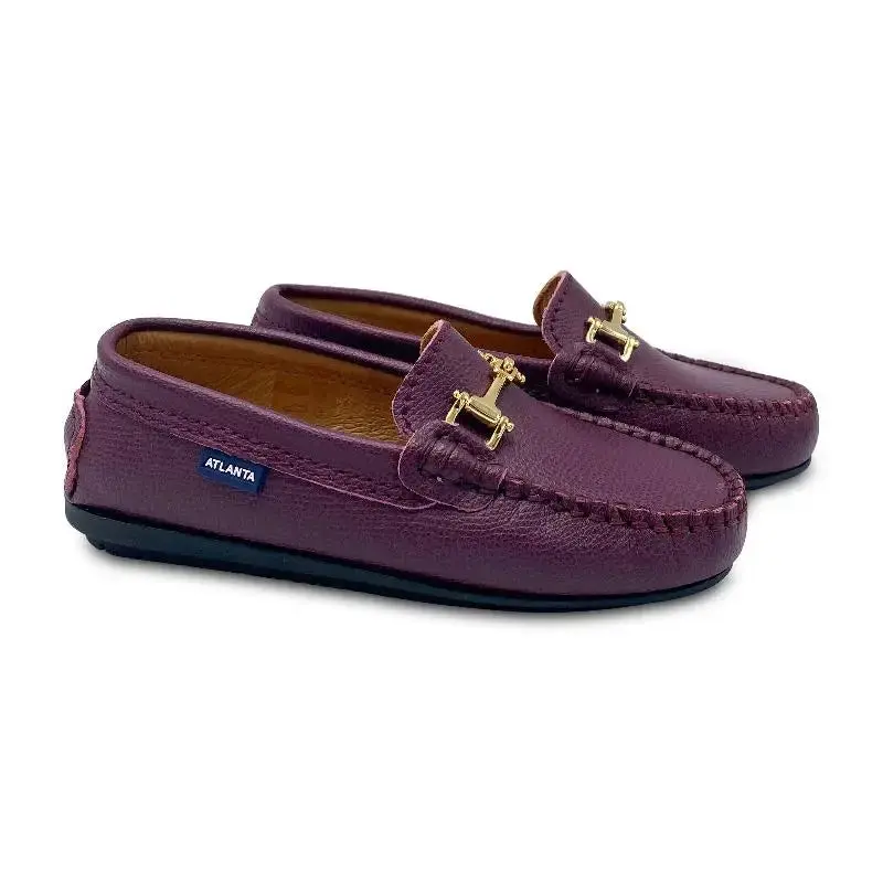 Atlanta Mocassin Burgundy Pebbled Leather Gold Chain Slip On Loafer