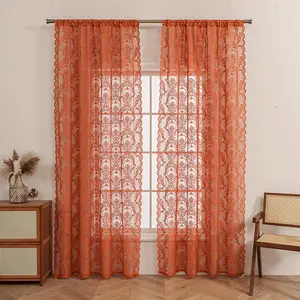 Romantic Pastoral Lace Sheer Curtains, Light Filtering & Non See-Through, Floral Pattern Rod Pocket Window Drapes for Balcony & Office
