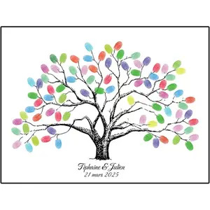 Shelling Home Gender Reveal Decorations Fingerprint Tree Party Wedding Signs Guest Book Ideas, Wall Art 23.6 inches Canvas Creative DIY Painting with 12 Ink Pads