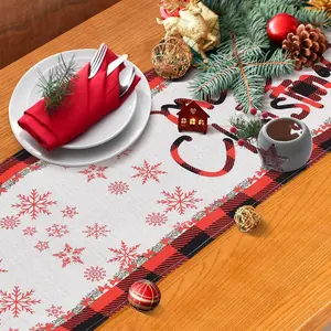 Santa Red Christmas Table Runner, Red Black Buffalo Plaid Red Runners for Tables Merry Seasonal Christmas Xmas Kitchen Dining Table Decoration for Home Party Indoor (Table Runner, 13"x72")