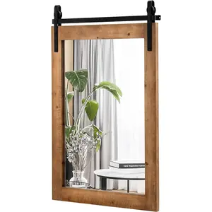 Farmhouse Wall Mirror, Rustic Bathroom Mirror with Wood Frame and Metal Bracket, Wall Mounted Barn Door Mirror for Living Room Bathroom, 22 x 30 InchAmerican retro bathroom mirror solid wood wall mounted makeup mirror Decor Wooden
