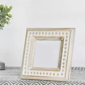 Distressed White Beaded Photo Frame