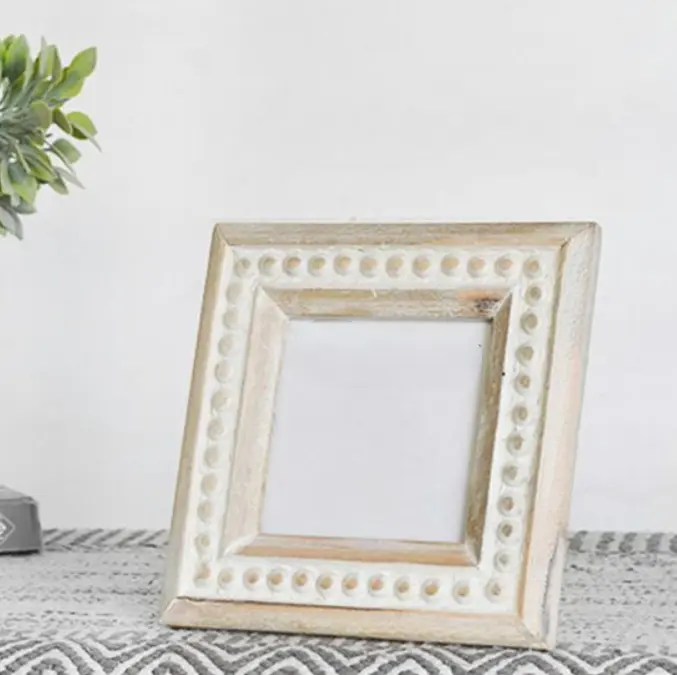 Distressed White Beaded Photo Frame