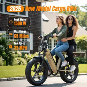 【2026 New Cargo Bike】Electric Bike Ebike Cargo Bike Peak Power 1500W Full Suspension Top Speed 32 MPH Range 65 Miles 48V15Ah Removable Battery 2-Seater Design Moped Style 1500W Full Suspension Electric City Cargo Bike Present for Wife Best Friend,