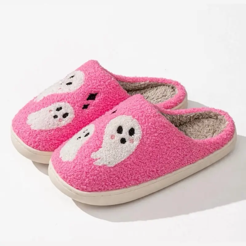 Halloween Ghost Slippers, Pink Kawaii Style, Gift for Her, House Pajama Slippers, Seasonal Clothing Footwear Women