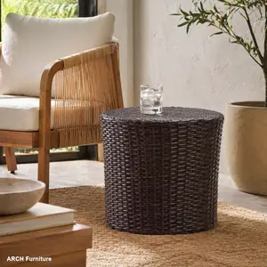 Christopher Knight Home® Compact Contemporary All-Weather Woven Poly Barrel Side Table - Barrel Form, Powder-Coated Iron Frame, Woven Finish, Ready-to-Use Design