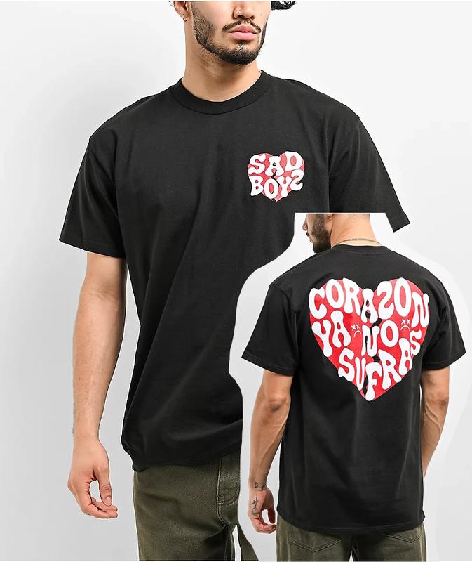 [MORE OPTIONS] Sad Boyz Junior H Black T-Shirt, Glitter Wings & Broken Heart Graphic Tee, Latin Trap Streetwear Unisex Shirt, Emotional Y2K Style, TikTok Trending