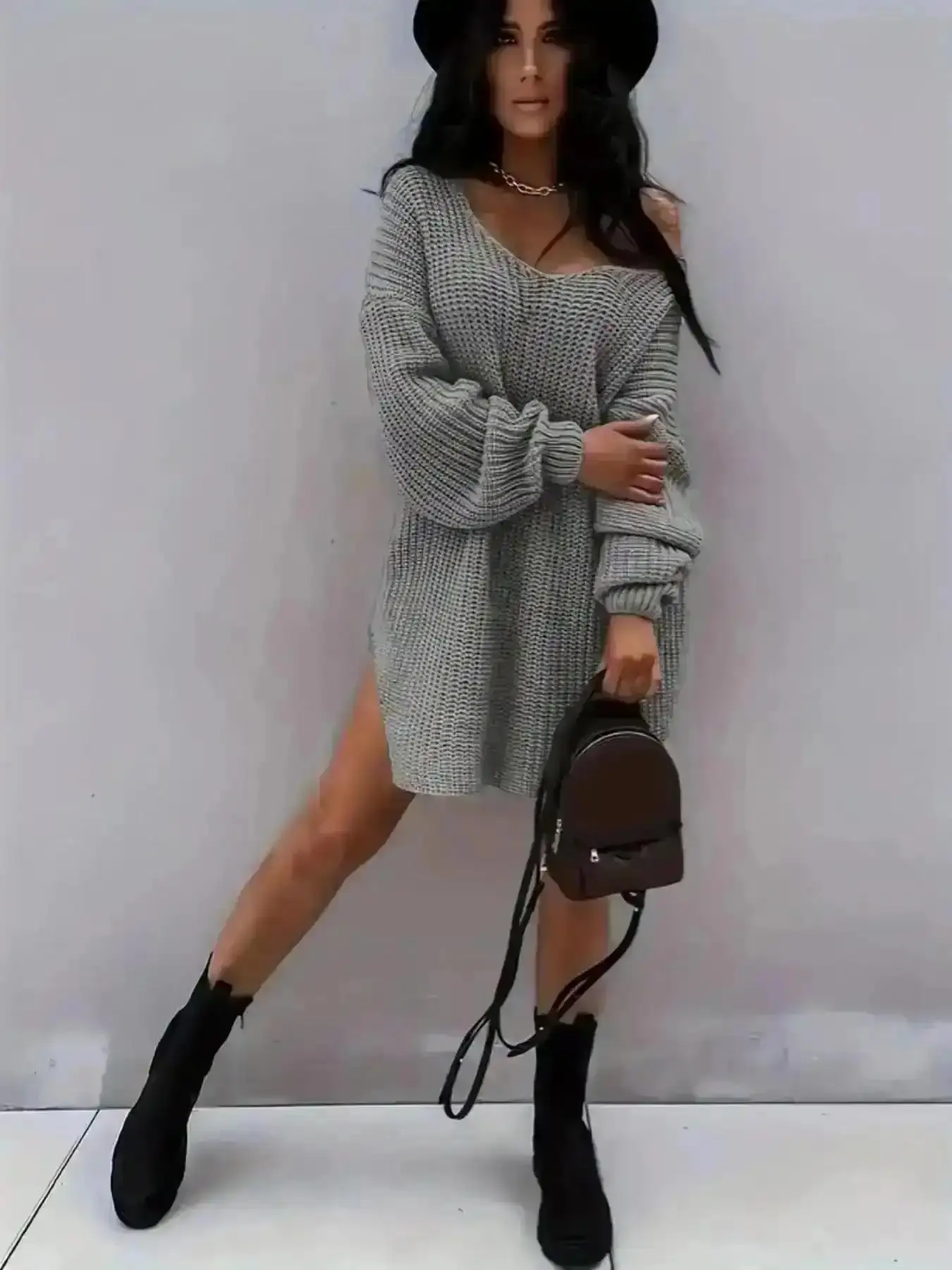 Modern A Line Dress, Color Sweater Dress, Casual Knit for Fall & Winter, Plus Clothing Daily Wear Elegant Women Fashion Ladies Feminine Relaxed Versatile Comfort Quality Fashionable Breathable