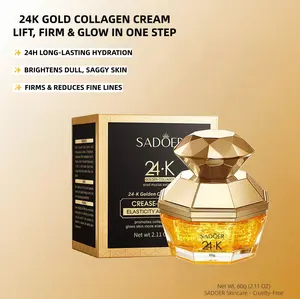 SADOER 24K Gold Collagen Cream — with 24K gold, collagen and snail secretion filtrate. Targets fine lines, enhances firmness, and provides intense moisture. Ideal for dry/combination-dry skin and mature skin seeking deep hydration. Hydrating Nourishing
