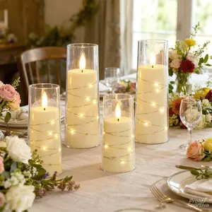 Proof Sportiva Flameless LED Candles with Embedded Star String, 5 Pcs Battery Operated Acrylic Pillar Candles with Timer and Remote, Flickering Candles for Romantic Ambiance and Home Decoration Mood Decorative