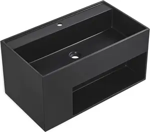 32 in. Wall-Mount Bathroom Solid Surface Vanity with Spacial Storage Area in Matte Black