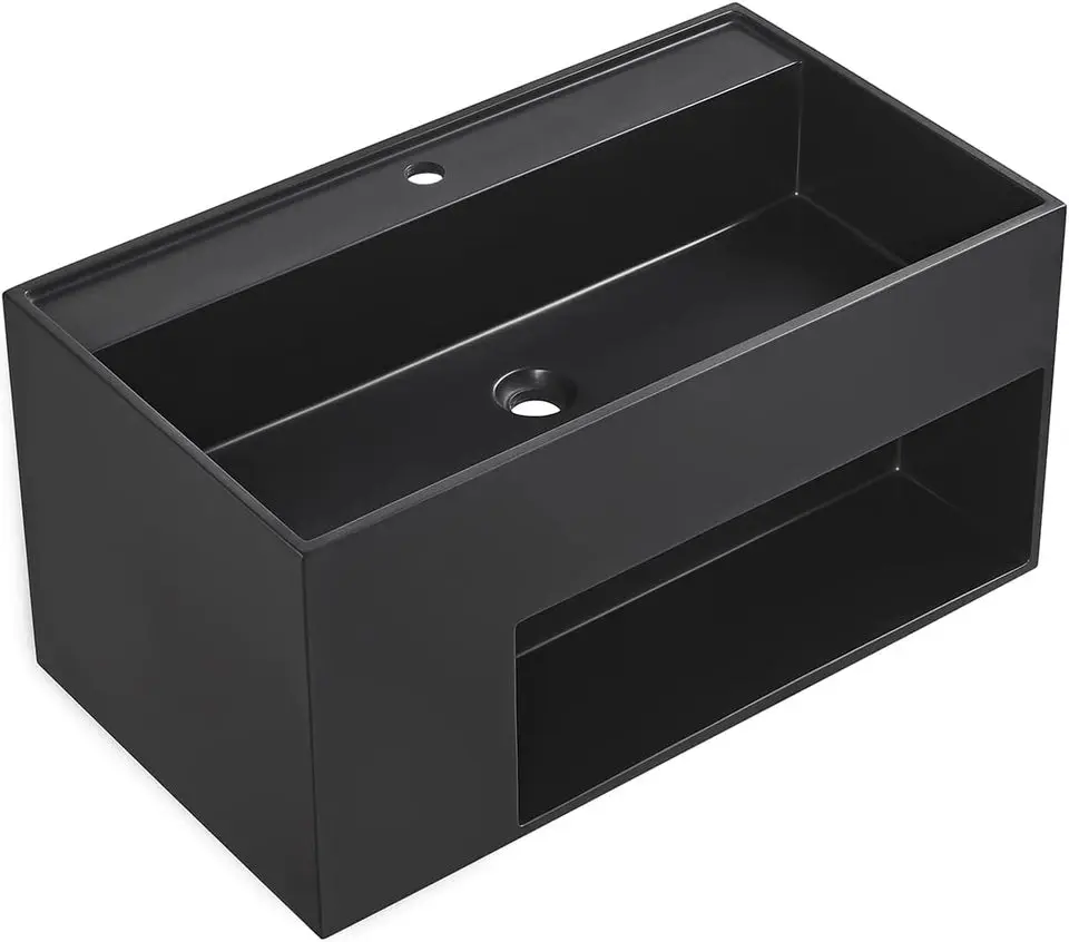 32 in. Wall-Mount Bathroom Solid Surface Vanity with Spacial Storage Area in Matte Black
