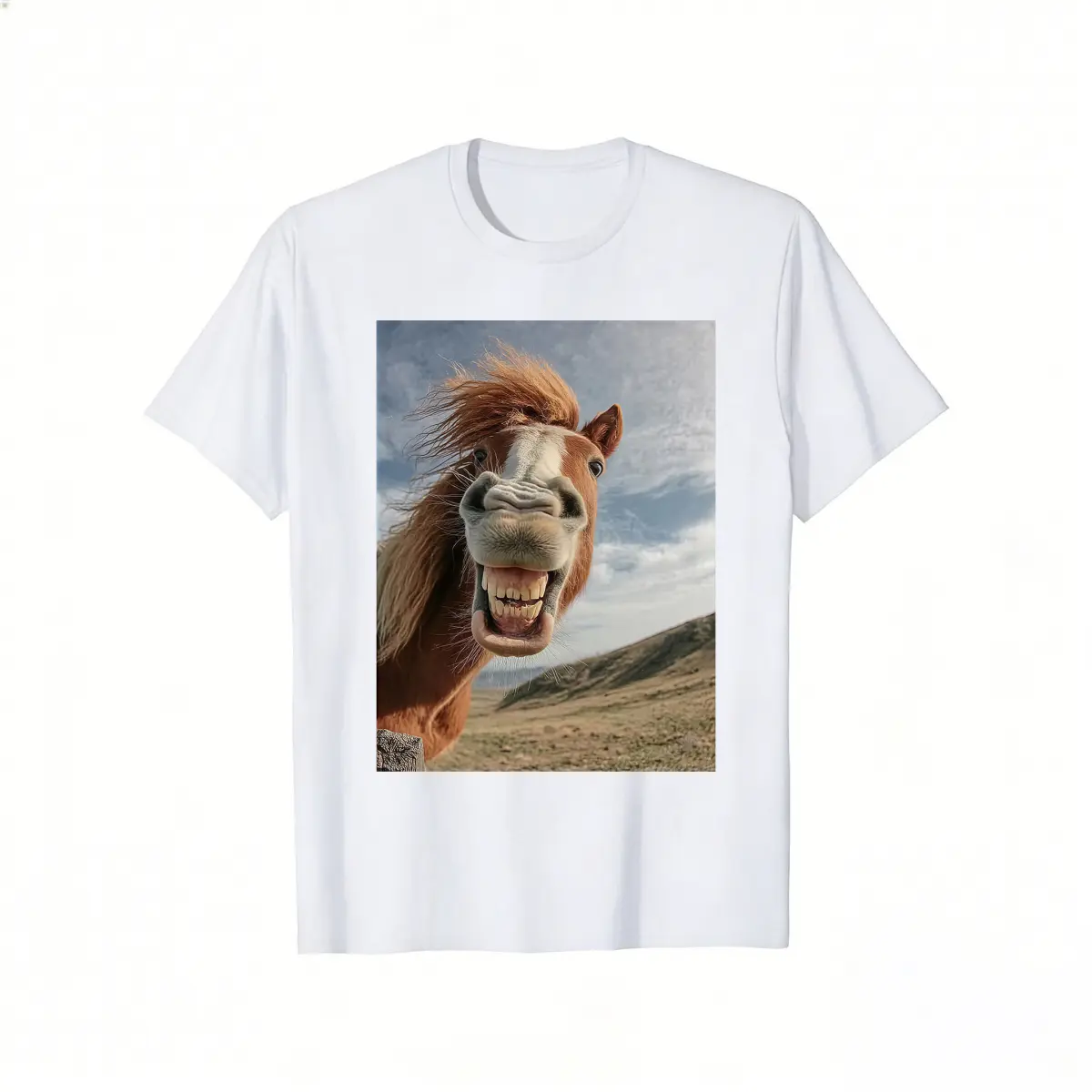 Goofy Horse Cartoon Graphic T-Shirt, Funny Meme Streetwear, Breathable All-Season Cotton Short Sleeve Tee, Shortsleeve, All Seasons, Cartoon Horse, Menswear, Round Neck, Casual, Machine Washable, Normal Type, Tshirt