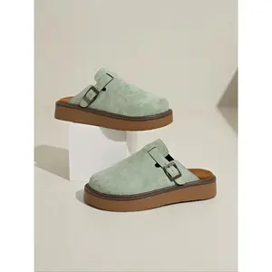 Women's Spring New Round Toe Thick Sole Comfortable Slip-On Fashion Versatile Half-Slipper, Stylish Ladies Footwear for Casual Wear, Slip On Mules