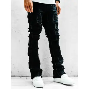 95denim Nala Black Stacked Jeans - Flared Jeans For Men Cotton Menswear Stretch Streetwear(gift)