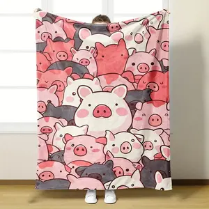 Cute Pig Pattern Flannel Blanket | Soft Comfortable Cozy Throw | Elegant Home Decor for Sofa Bed | Ultimate Warmth Gift
