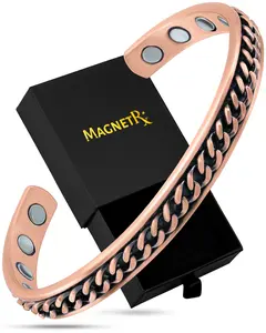 MagnetRX Curb Chain Inlay Copper Cuff Magnetic Therapy Bracelet for Men & Women