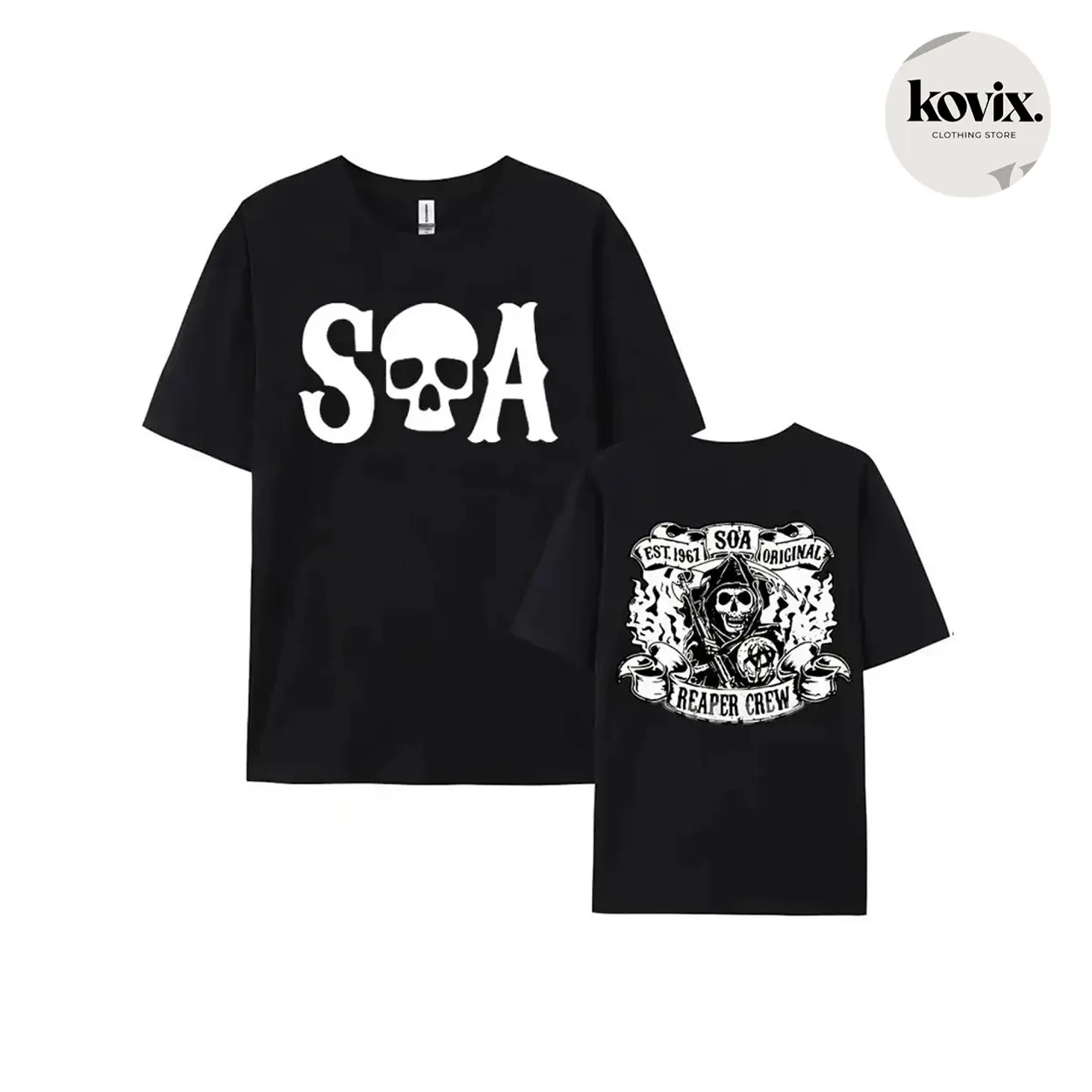 SoA Sons of Anarchy SAMCRO Graphic Tee Pure Cotton Fabric Casual Street Style Crew Neck Short Sleeve T-Shirt Tops Trendy for Men